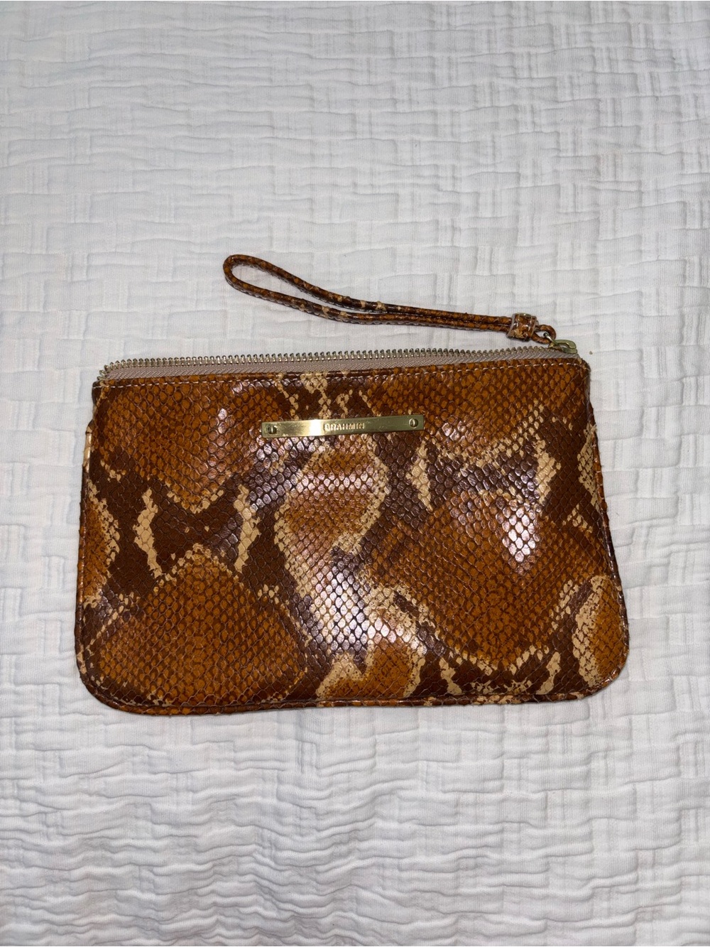 Brahmin Sally Flat Wristlet Clutch Pouch Cinnamon Anuket Snake Embossed Leather